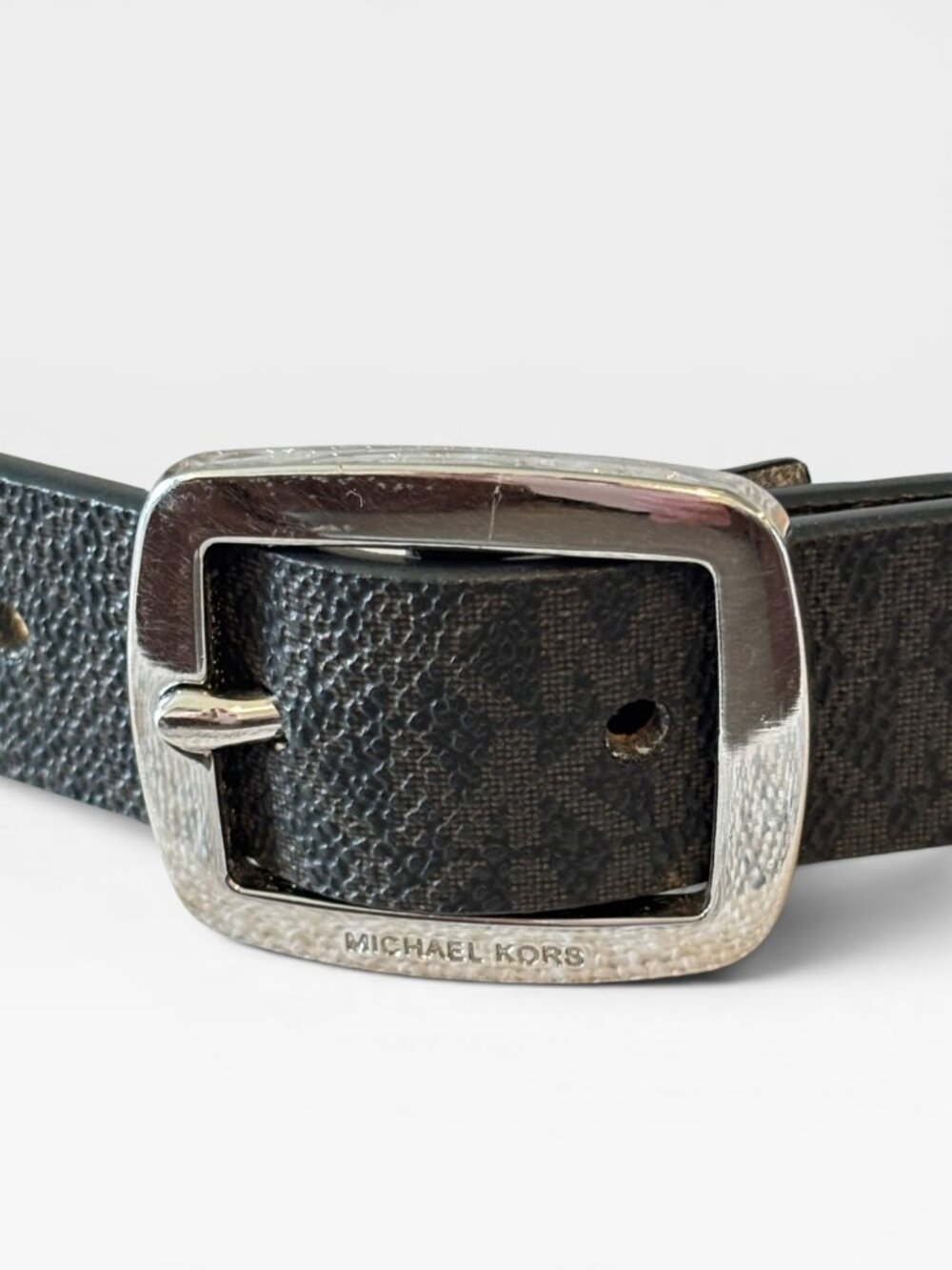 Michael Kors Black MK Logo Skinny Belt Silver Buckle Size XL - Picture 3 of 11
